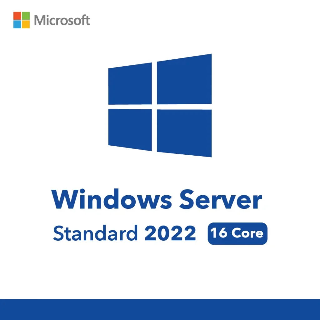 Windows Server 2022, Standard edition, 16 core license, Hyper-V, Active Directory, business server, secured-core, server license