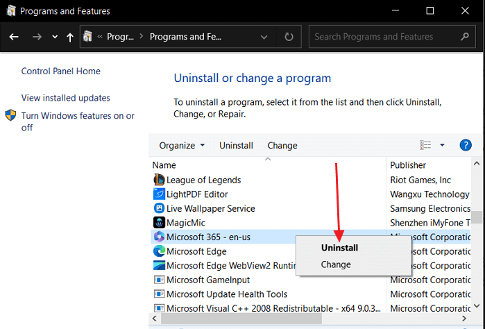 Uninstall Microsoft 365 or older Office from Programs and Features