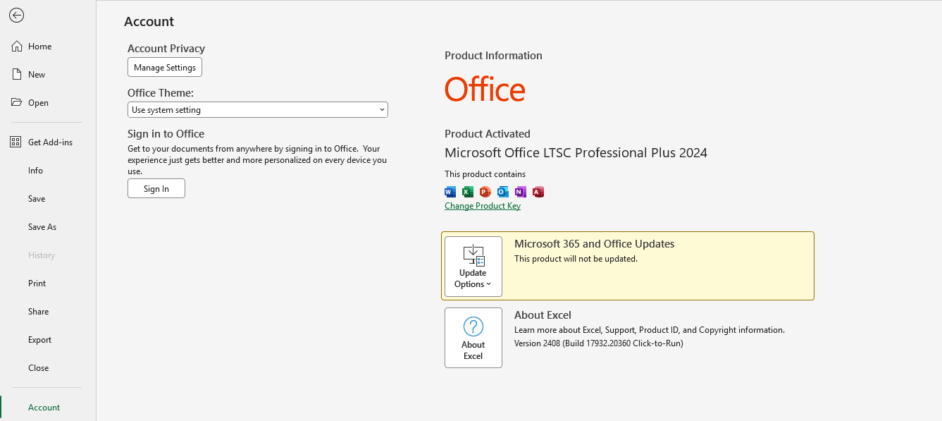 Microsoft Office LTSC Professional Plus 2024 Product Activated
