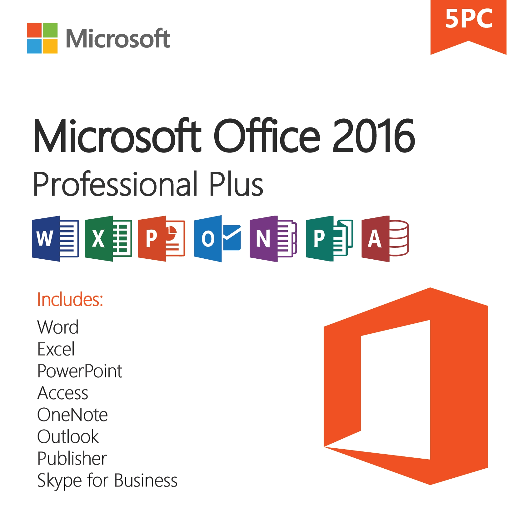 Microsoft Office 2016 Professional Plus – License Key for 5 PCs